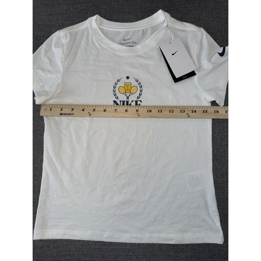 Nike Tennis Tee Women's Small White Graphic Training T-Shirt Slim Fit NWT
